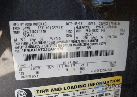 2018 Ford Expedition Limited из США, поврежденный, VIN 1FMJU2AT3JEA61176